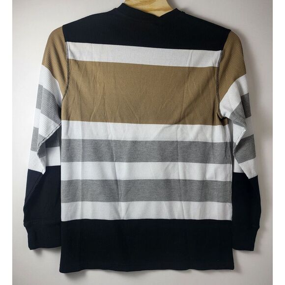 Red Ape Striped Ribbed Long Sleeve Shirt Black Brown Gray White Mens 3xl - Picture 2 of 6